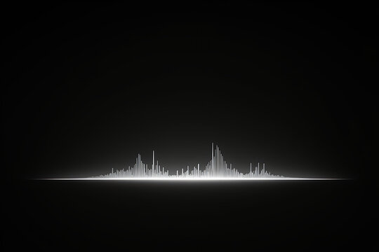 A glowing white audio equalizer waveform on a dark, minimalist background, representing sound visualization.