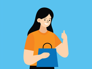 vector flat design illustration of a happy woman shopping