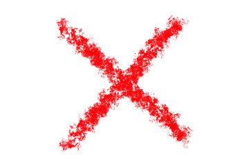 Red grunge X mark on white background