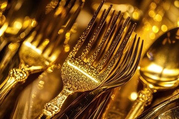 golden cutlery elegant spoon and fork