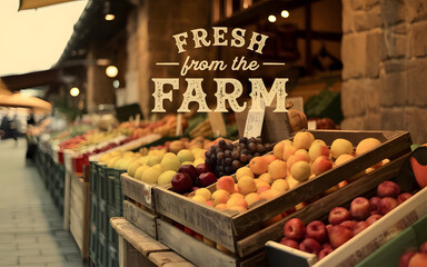 A photo of a rustic wooden crate filled with a variety of fresh fruits.