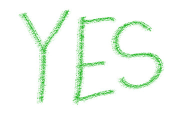 Green crayon-style YES text on white background