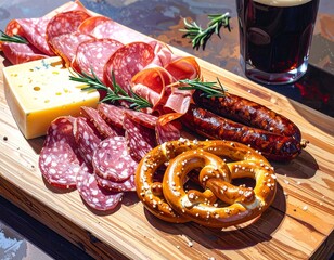 Savory Snack Board Charcuterie, Cheese, and Pretzel Delights