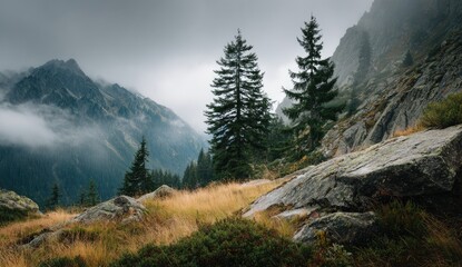 Mountain vista, misty valley
