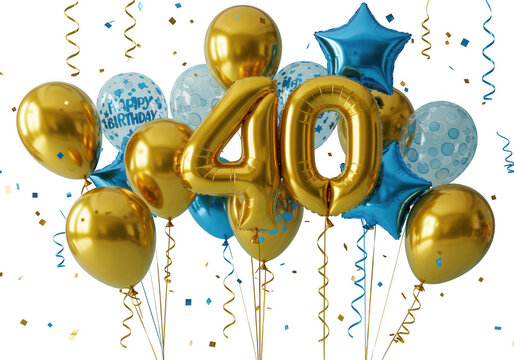 Fortieth birthday balloons celebration isolated on transparent background