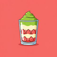 A sweet layered dessert treat with fresh strawberry and matcha cream