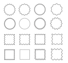Geometric zig zag wavy stickers.  Wavy circle, oval and rectangular shape elements .  Vector graphic illustration . Isolated on white  background.  