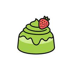 Cute matcha green tea cake with a fresh strawberry topping