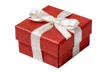 Sparkling Red Gift Box with White Ribbon Perfect for Celebrations, Holidays, Birthdays, and Special Occasions, Isolated on a Transparent Background