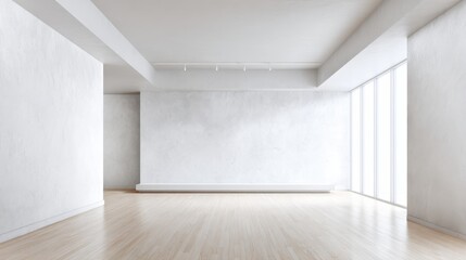 Obraz premium Bright Empty Room Interior with White Walls and Wood Flooring, Modern Minimalist Design with Natural Light