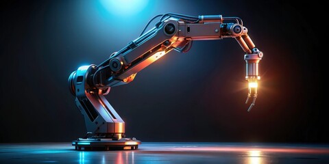 Advanced robotic arm in a futuristic environment with dramatic lighting