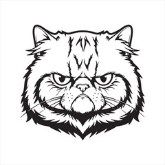 Angry Grumpy Cat Face Illustration &ndash; Fierce Feline Expression in Black and White Cartoon Style