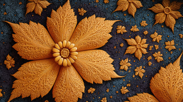 Pumpkin tessellation seamless fractal, HDR vivid exposure, golden spiral geometry, glossy lacquer