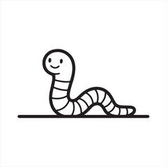 Fototapeta premium Cute Smiling Cartoon Worm Illustration – Simple Black and White Happy Worm Character Design