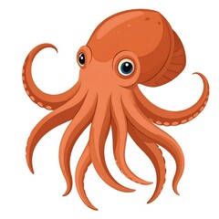 Vibrant orange cephalopod with striking blue eyes against a plain white background.