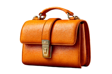 Elegant orange leather briefcase with gold buckle, a sophisticated accessory for professionals seeking style and function.
