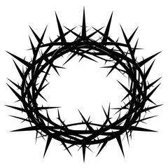 A simple, symbolic crown of thorns, sharply outlined against a stark white background.