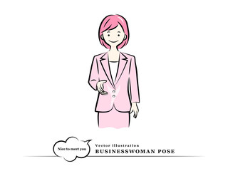 手を差し出し握手をするビジネスウーマン(挨拶)｜ビジネスポーズ