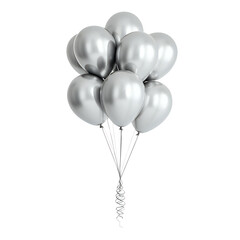 a bunch of beautiful silver balloons isolated on a transparent background