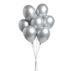 a bunch of beautiful silver balloons isolated on a transparent background