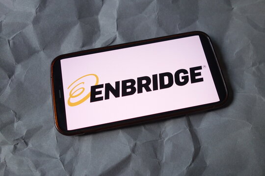 Konskie, Poland - September 13, 2025: Enbridge company logo displayed on mobile phone