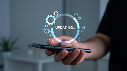 Businessman's hand touching a virtual screen with a social network icon, representing digital communication and online success