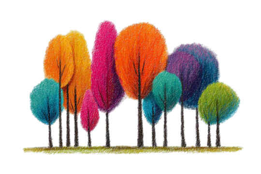 Fantasy Crayon Forest – 3D Illustration