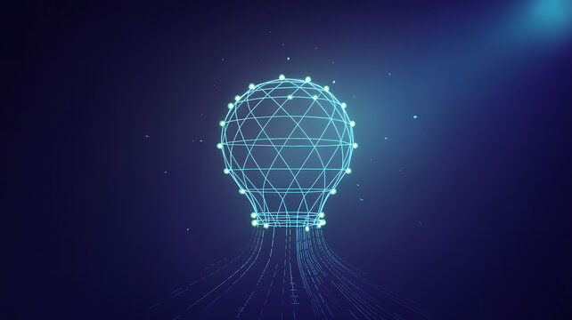 Digital sphere glow with blue light bulb technology connection for global energy concept