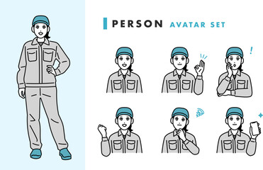 作業着の女性のアバターセット