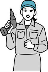 工具を持った作業員の女性のイラスト