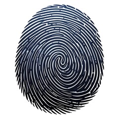 Dark, circular fingerprint graphic