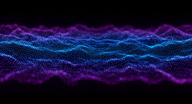 Abstract digital wave background with flowing particles and vibrant gradient colors