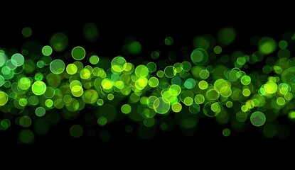 Abstract glowing green circles on black background