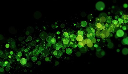 Abstract swirling green bokeh on black