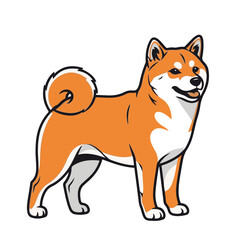 shiba inu head full body, cartoon vector digital art illustration, isolated on white transparent background
