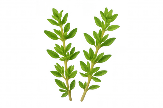 Two sprigs of summer savory growing on transparent background, ready to be used in culinary or medicinal applications - Powered by Adobe