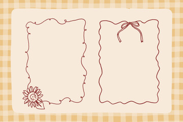 Autumn whimsy frames set, hand drawn line art style. Whimsical fall aesthetic border design. Cozy cottagecore autumn frame decor, vector