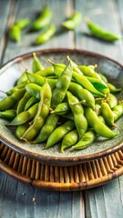 Crunchy Edamame pods on a plate in natural light source