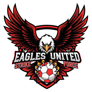 The logo symbol is an eagle holding a soccer ball.