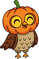 Cute Halloween Cartoon Owl Wearing a Pumpkin Costume