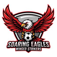 The logo symbol is an eagle holding a soccer ball.