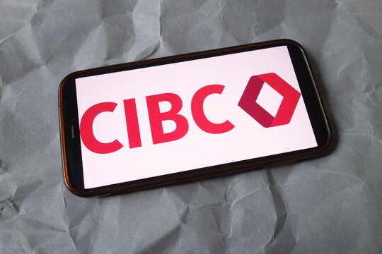 Konskie, Poland - September 13, 2025: CIBC company logo displayed on mobile phone