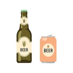 Fototapeta na wymiar Refreshing beer bottle and can beverage drink alcohol refreshment beverage vector