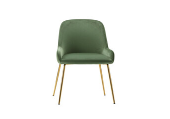 Green velvet chair with gold legs isolated on transparent background