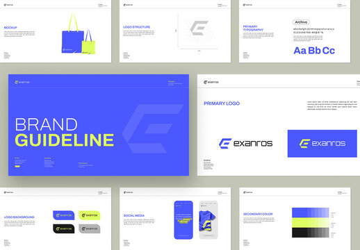 Modern Corporate Branding Identity and Brand Guideline Presentation with Blue Accents