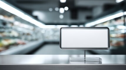 Obraz premium Blank Signage in Supermarket: Customizable Retail Display for Advertising and Promotional Campaigns in Store