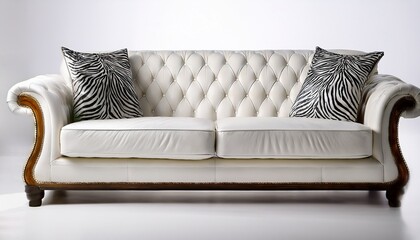 a white couch with a zebra print on it