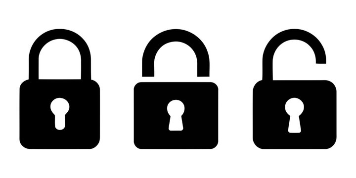 padlocks showing locked and unlocked states. set of locks