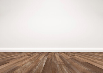 Wood floor and white wall, empty room for background