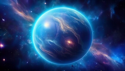 Obraz premium mystical blue nebula planet in a cosmic backdrop